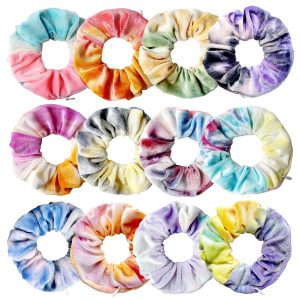 12Colors Tie Dye Scrunchies, Velvet Scrunchy Rainbow Elastic Bands